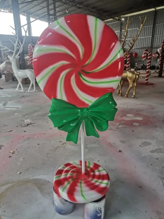 Estatua de helado y bastón de caramelo gigante de resina de tamaño natural Fiesta Candyland Escultura de accesorios navideños