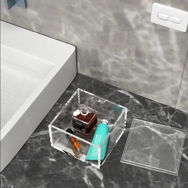 Caja de almacenamiento de acrílico transparente personalizada de fábrica con Tapa caja de regalo transparente Pantalla de acrílico Caja de sombra de flores blancas al por mayor