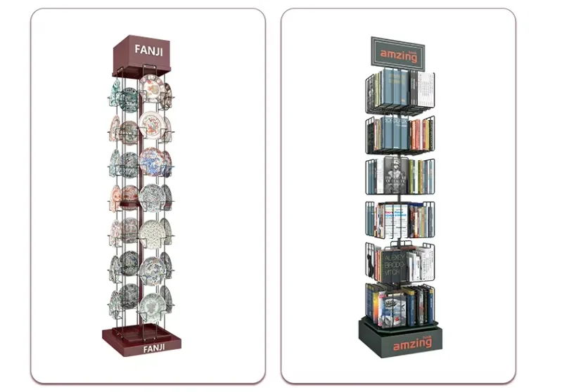 Customized Light-Duty Iron Retail Store Advertising Banner Display Stand Rack Multi-sided Rotating Shelf Shop Use Metallic